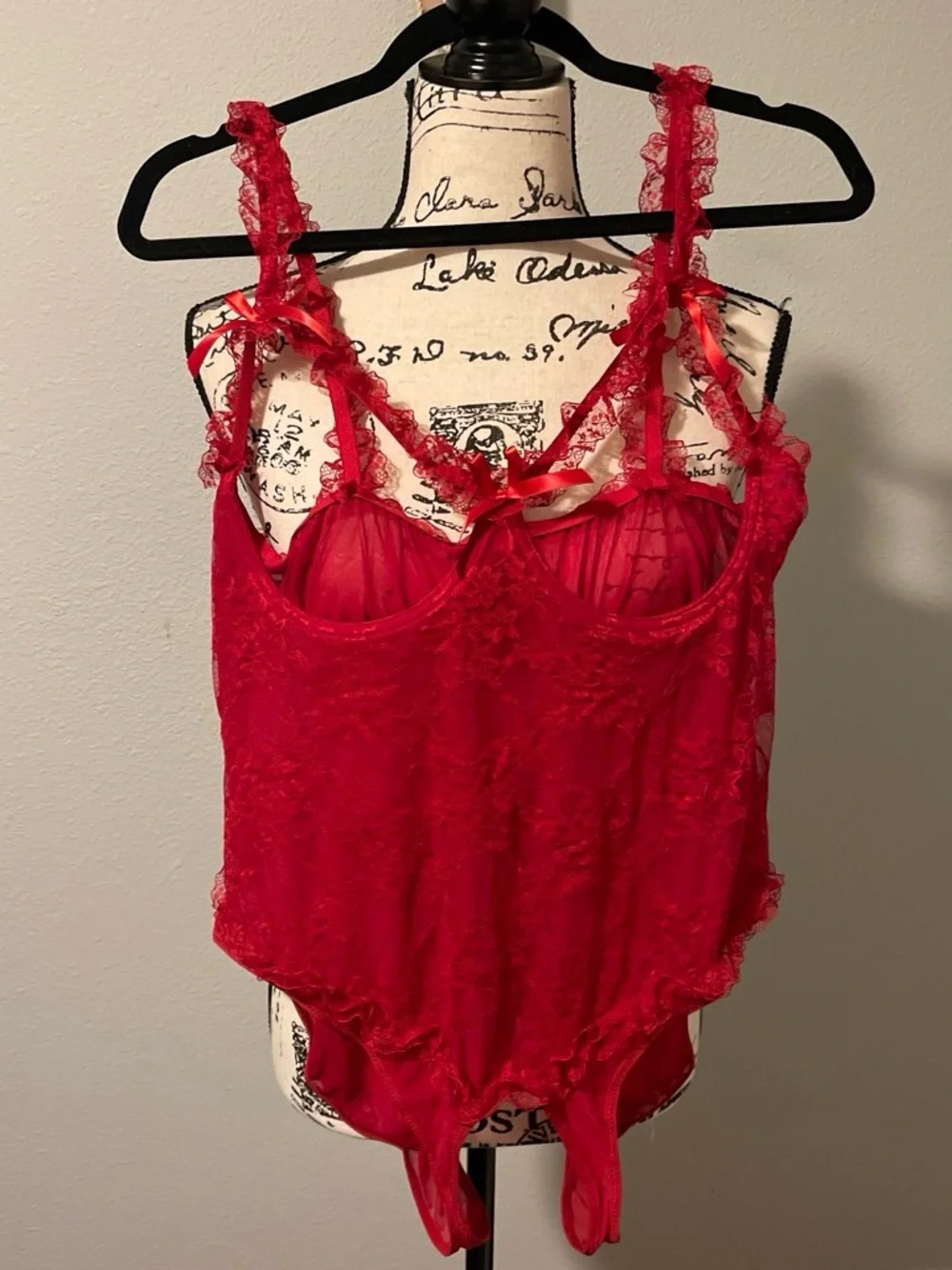 Red Lace Bodysuit Teddy with Bow Accents
